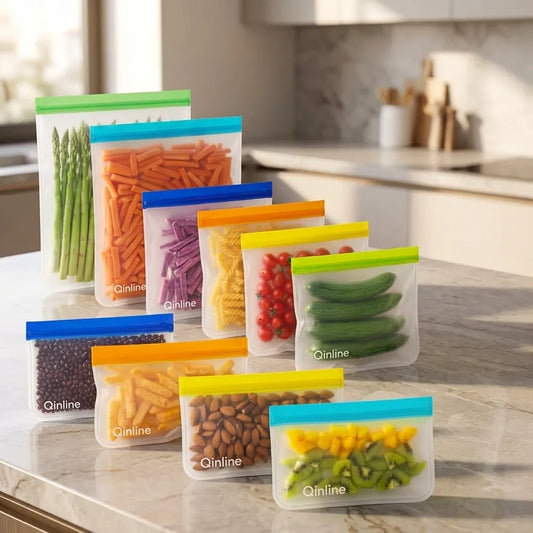 Qinline Reusable Silicone Food Storage Bags – 10-Piece Set