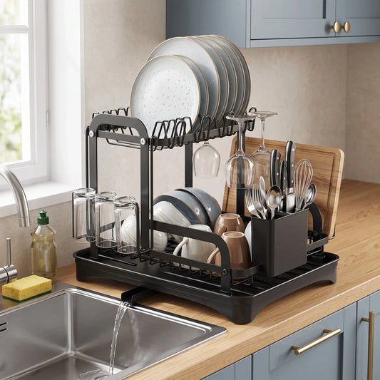 Space-Saving 2-Tier Dish Rack