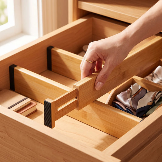 Utoplike Bamboo Drawer Dividers – 4-Piece Kitchen Organizer Set