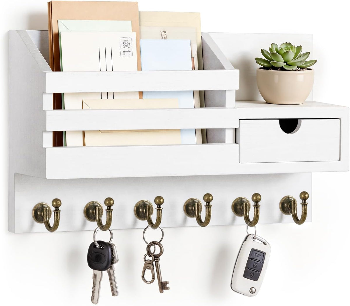 FifthQuarter Wall-Mounted Key & Mail Organizer with 6 Hooks