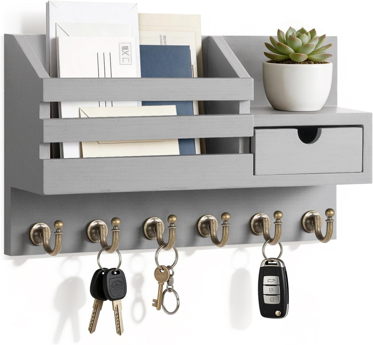 FifthQuarter Wall-Mounted Key & Mail Organizer with 6 Hooks
