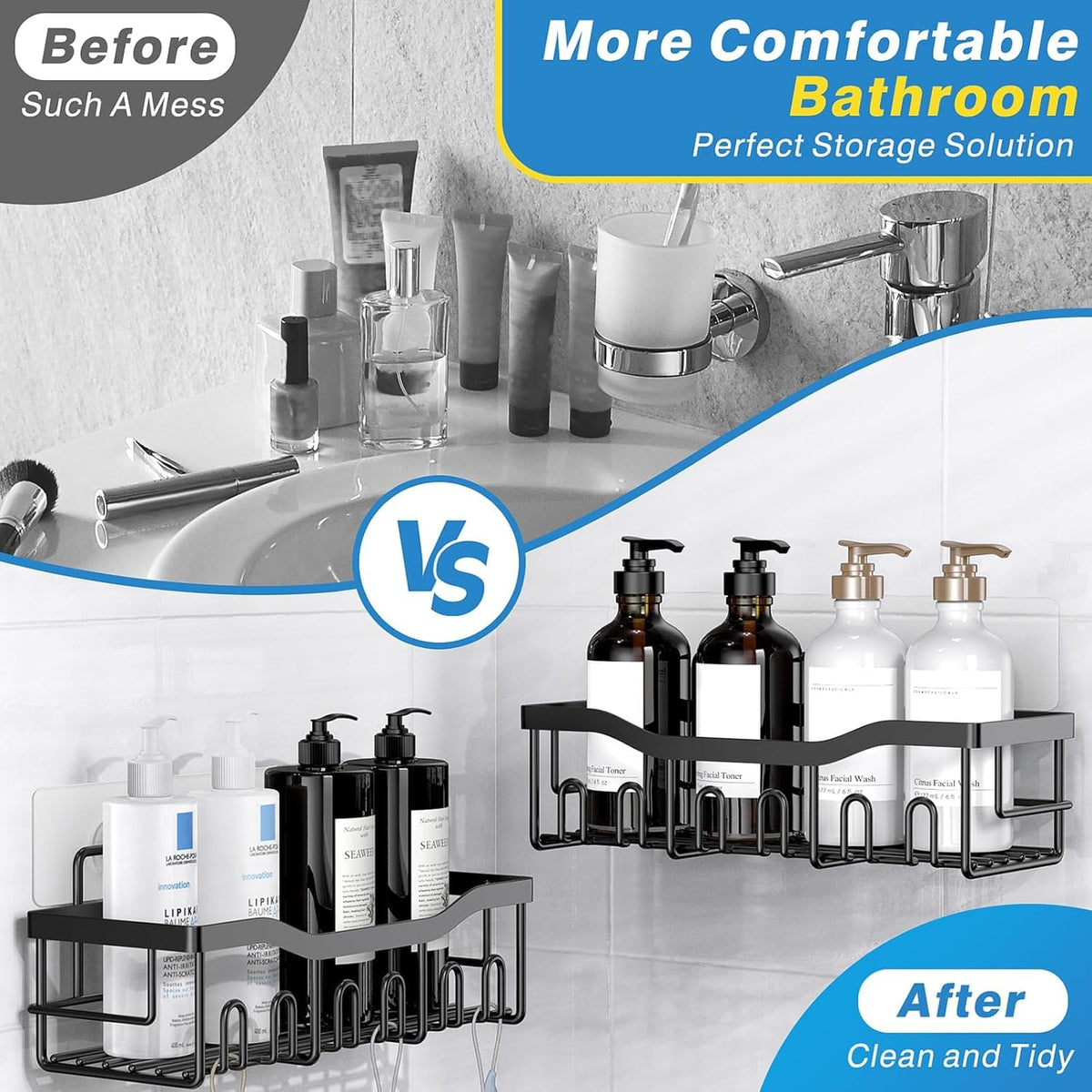 EUDELE 5-Piece Adhesive Shower Caddy Set – Rustproof Bathroom Storage