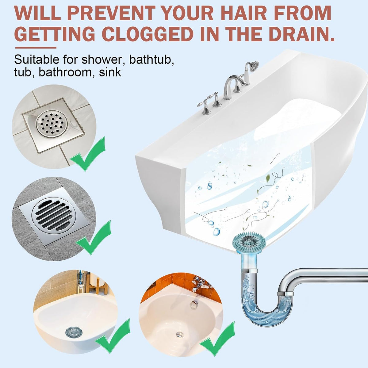 Gotega Sink & Shower Drain Hair Catcher – 5-Pack