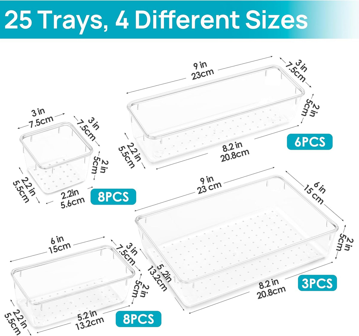 Vtopmart 25-Piece Clear Drawer Organizer Set – 4 Sizes