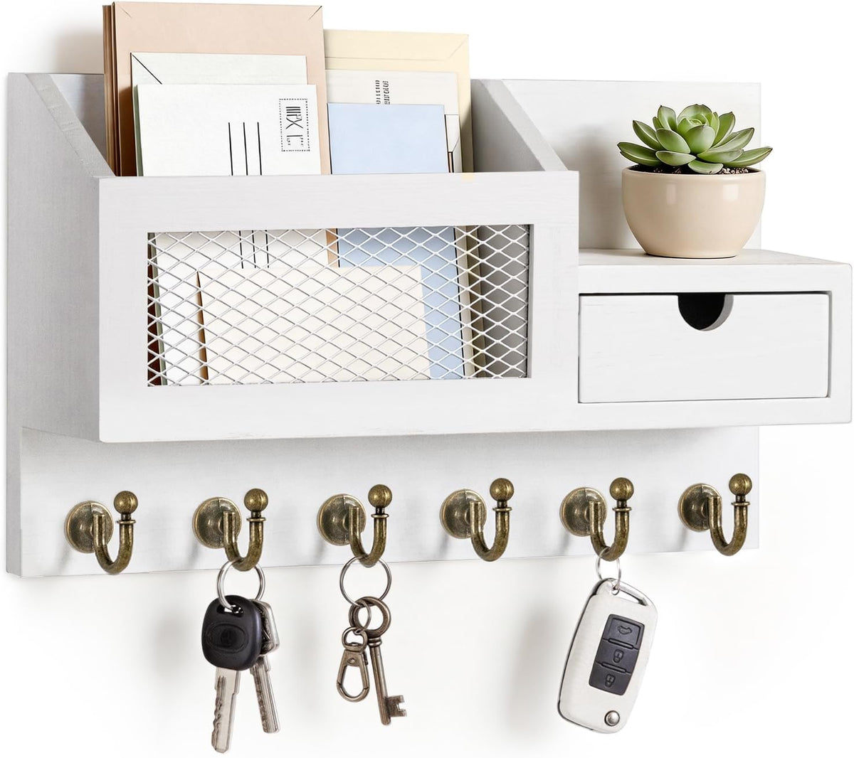 FifthQuarter Wall-Mounted Key & Mail Organizer with 6 Hooks
