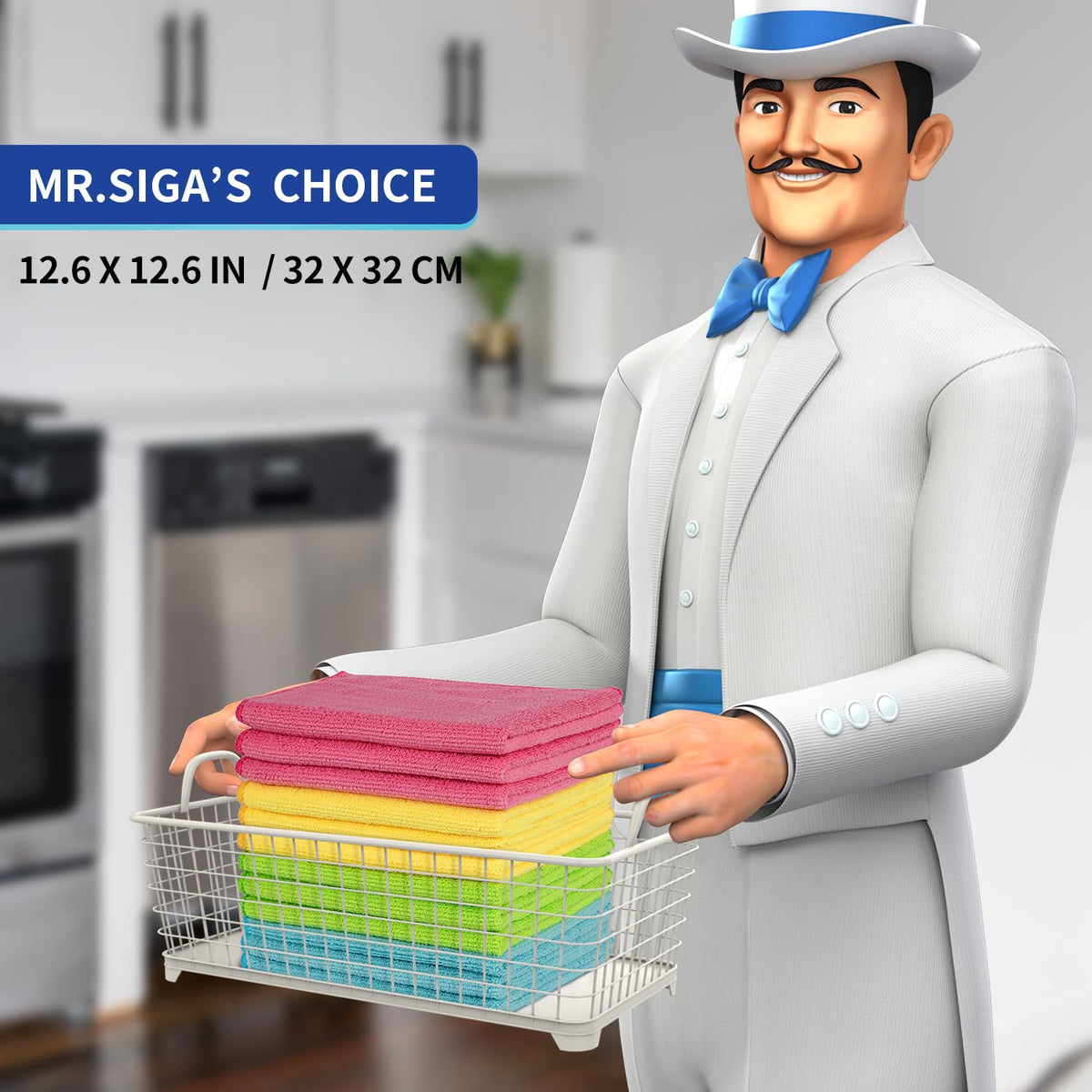 MR.SIGA Streak-Free Microfiber Cleaning Cloths – 12-Pack