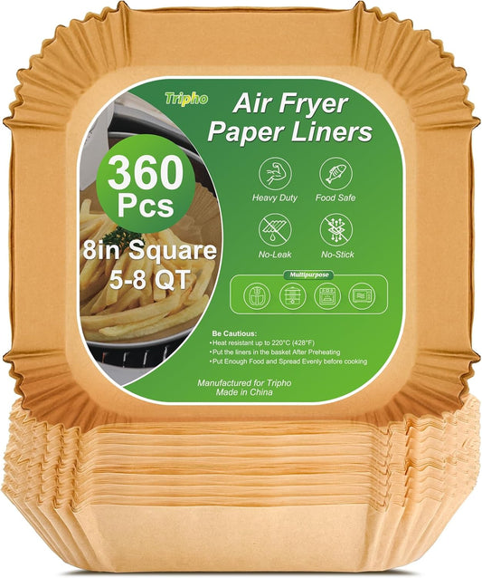 8-Inch Unbleached Air Fryer Paper Liners – 360 Pack
