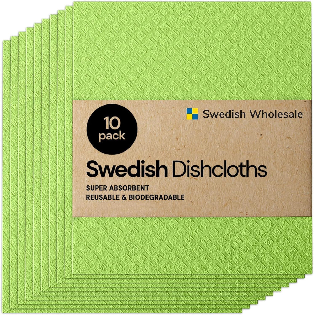 Swedish Reusable Cellulose Dishcloths – 10 Pack Kitchen Cloths