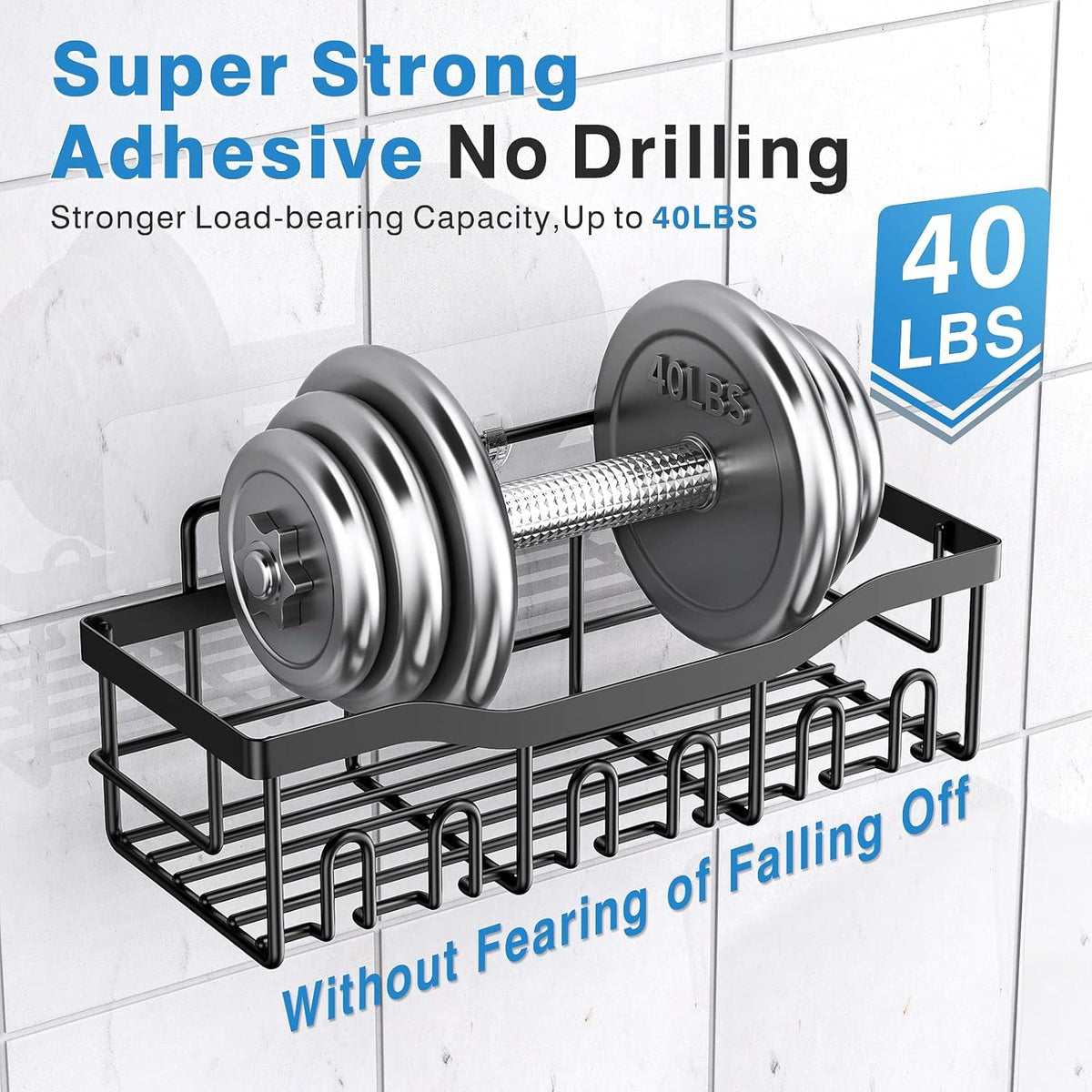 EUDELE 5-Piece Adhesive Shower Caddy Set – Rustproof Bathroom Storage