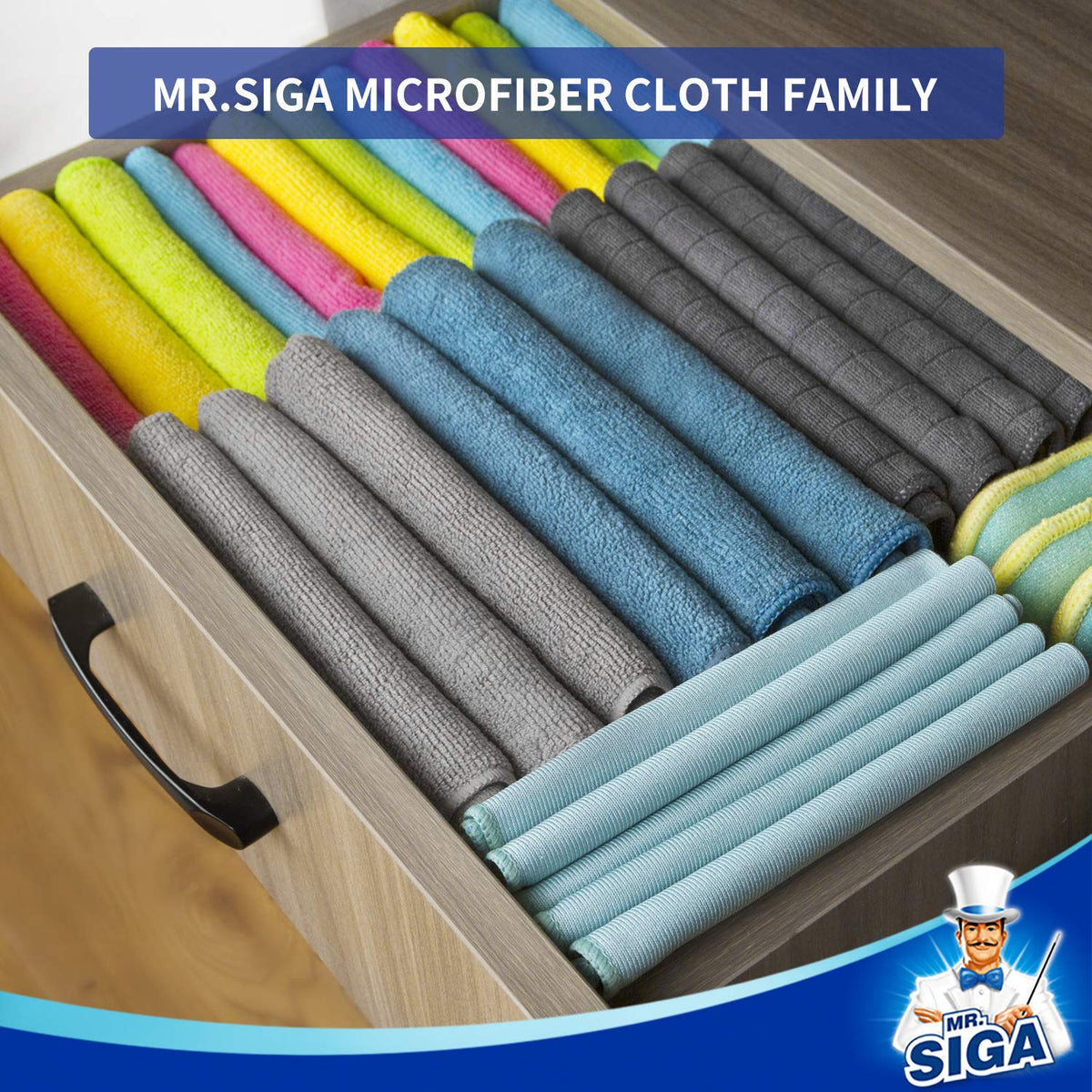 MR.SIGA Streak-Free Microfiber Cleaning Cloths – 12-Pack