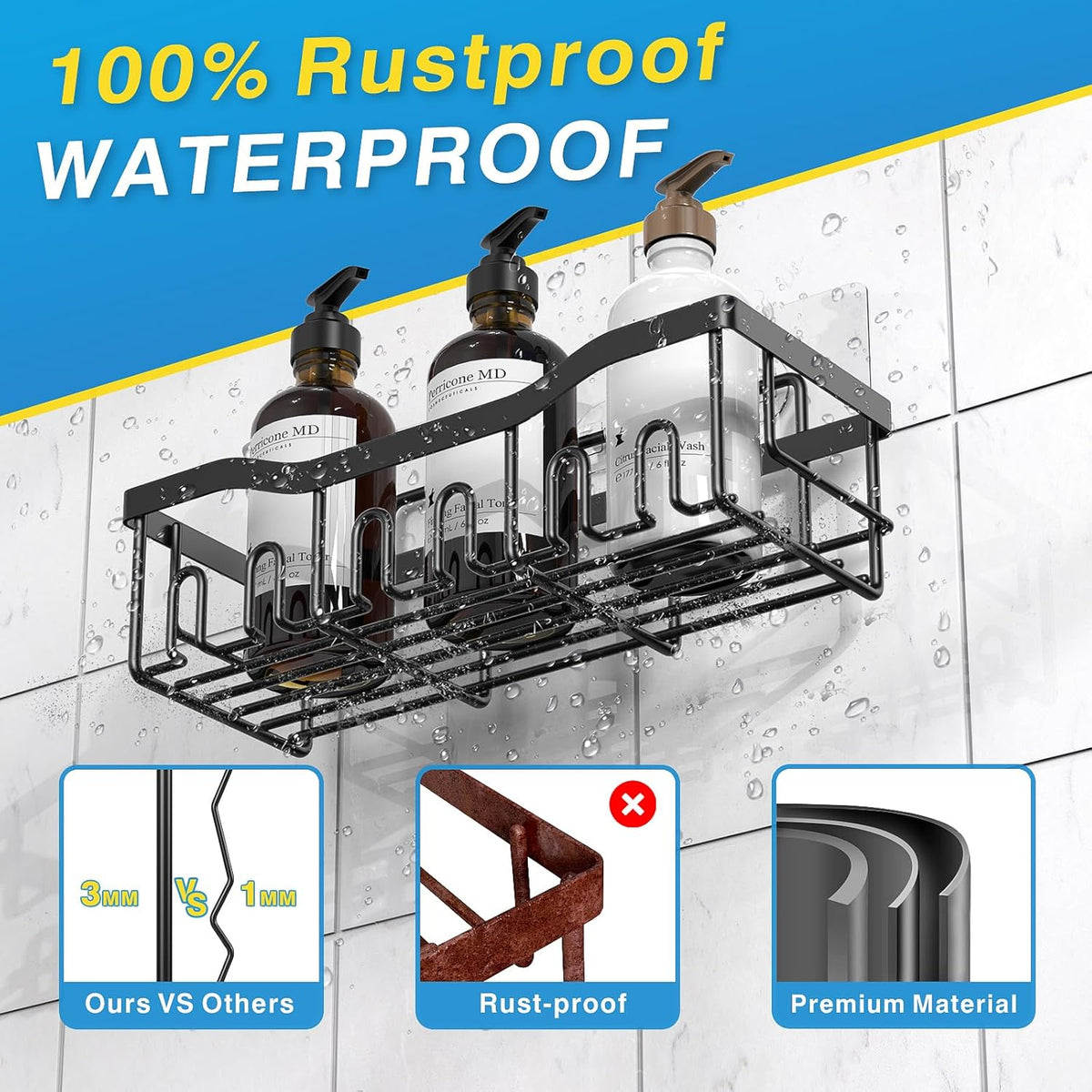 EUDELE 5-Piece Adhesive Shower Caddy Set – Rustproof Bathroom Storage