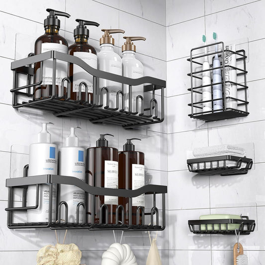 EUDELE 5-Piece Adhesive Shower Caddy Set – Rustproof Bathroom Storage