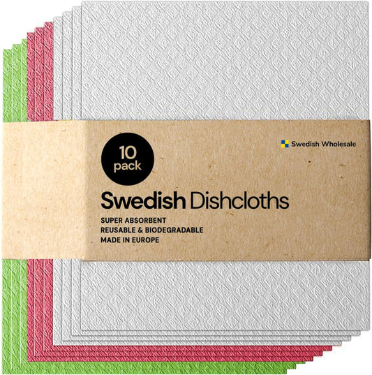 Swedish Reusable Cellulose Dishcloths – 10 Pack Kitchen Cloths