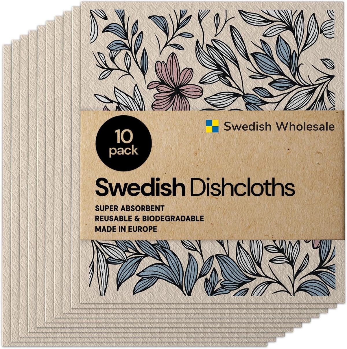 Swedish Reusable Cellulose Dishcloths – 10 Pack Kitchen Cloths