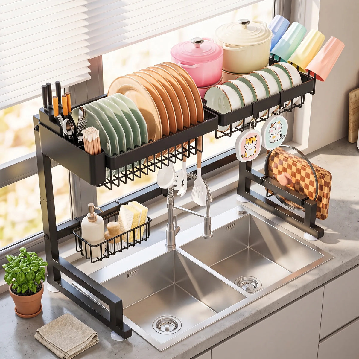 ADBIU Expandable Over-the-Sink 2-Tier Dish Rack