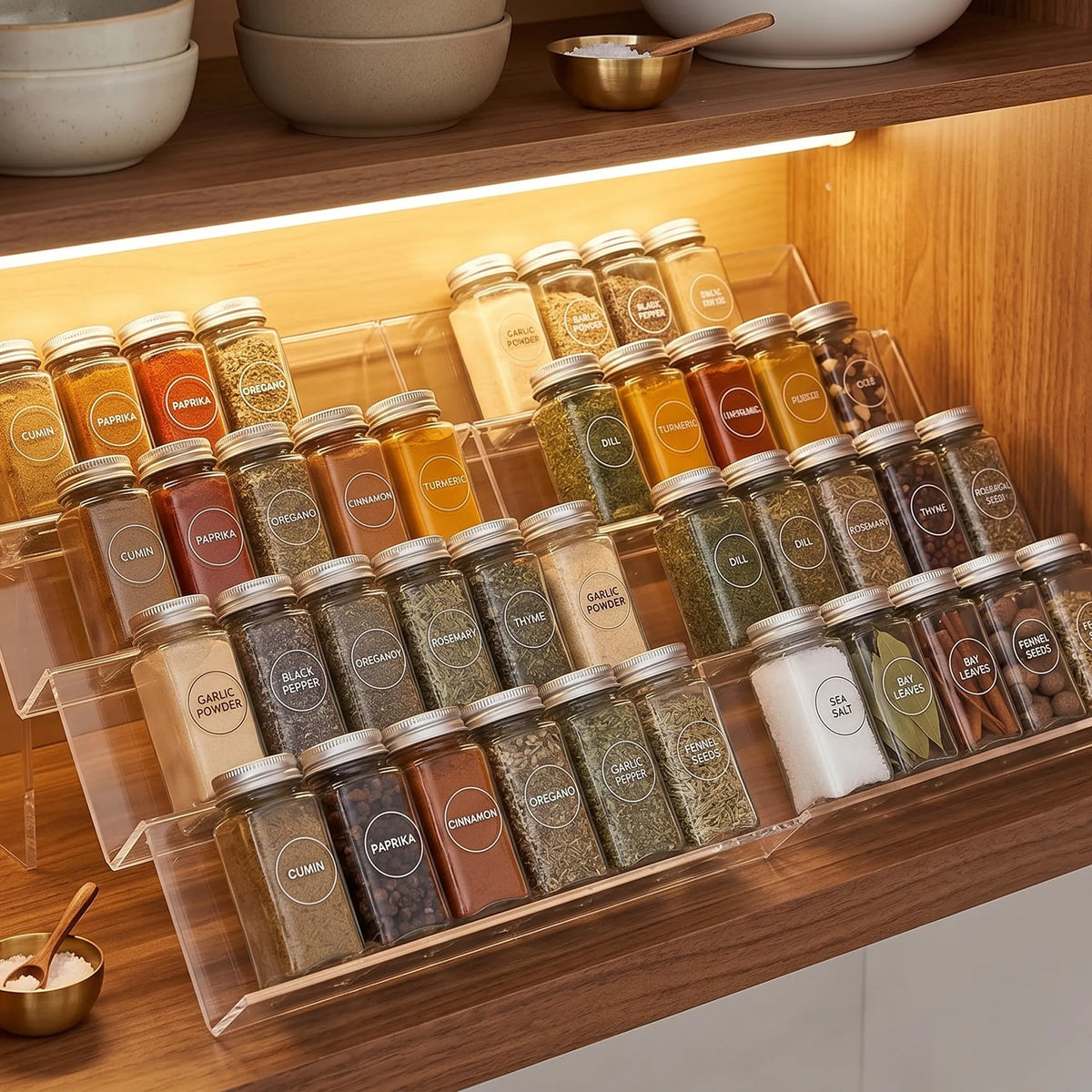 MIUKAA Expandable 4-Tier Acrylic Spice Organizer – 2-Piece Set