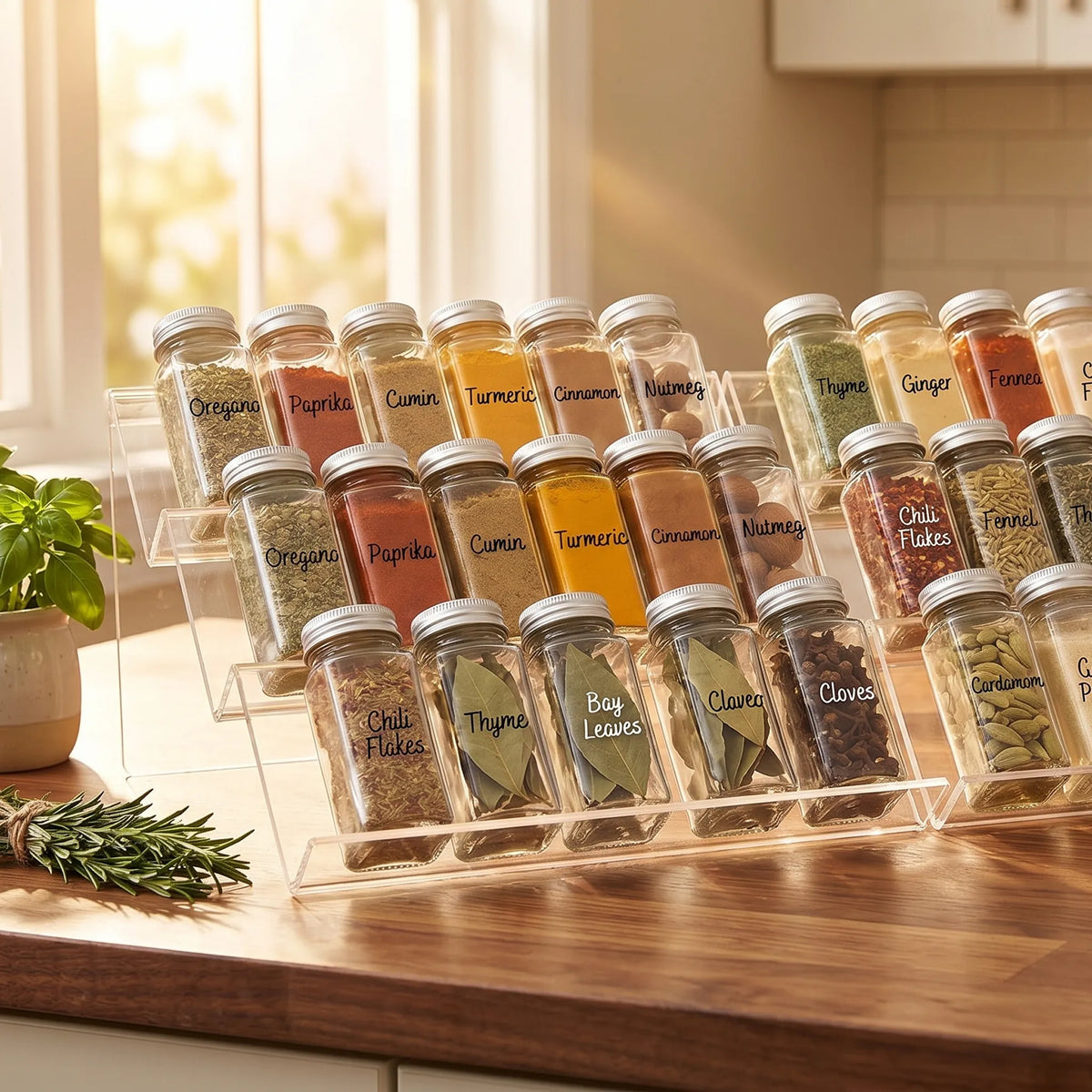 MIUKAA Expandable 4-Tier Acrylic Spice Organizer – 2-Piece Set