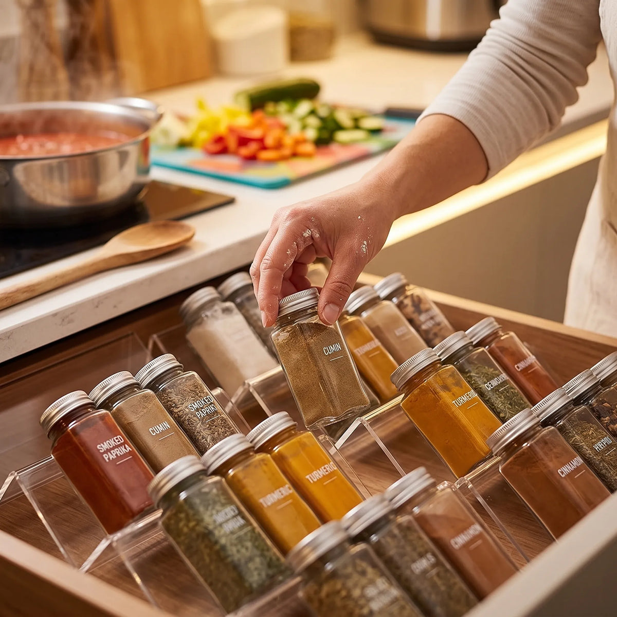 MIUKAA Expandable 4-Tier Acrylic Spice Organizer – 2-Piece Set