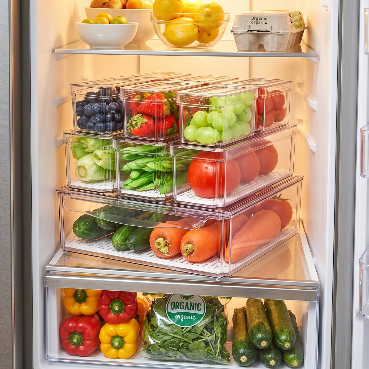 POMEAT 10-Piece Stackable Fridge Storage Bins with Lids