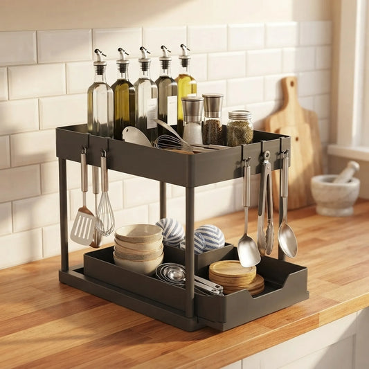 DEKAVA 2-Tier Sliding Under-Sink Organizer – 2-Piece Set