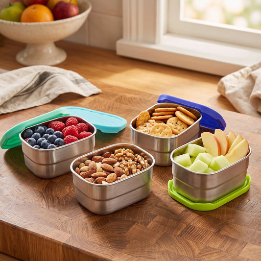 Tanjiae Stainless Steel Snack Containers with Silicone Lids – 4 Pack