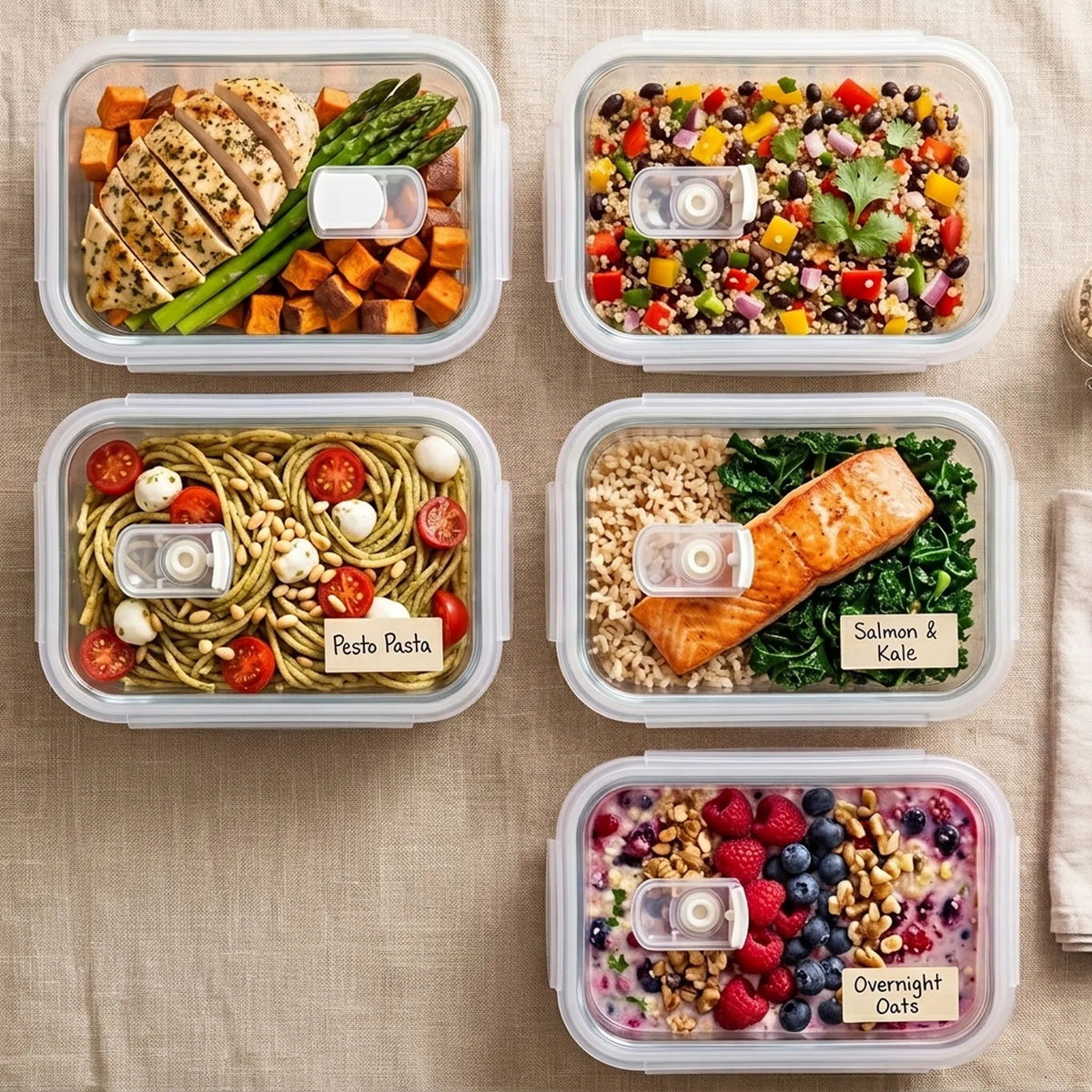 PrepNaturals 30oz Glass Meal Prep Containers – 5-Pack