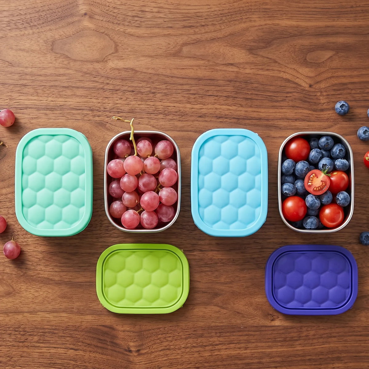Tanjiae Stainless Steel Snack Containers with Silicone Lids – 4 Pack