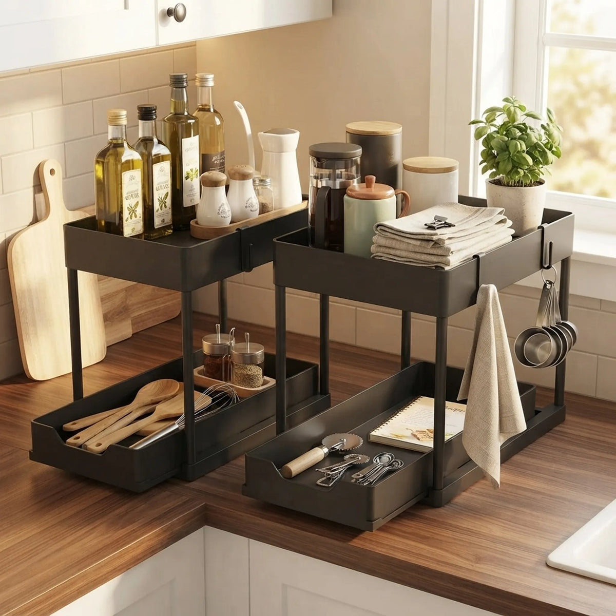 DEKAVA 2-Tier Sliding Under-Sink Organizer – 2-Piece Set