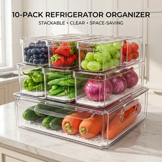 POMEAT 10-Piece Stackable Fridge Storage Bins with Lids