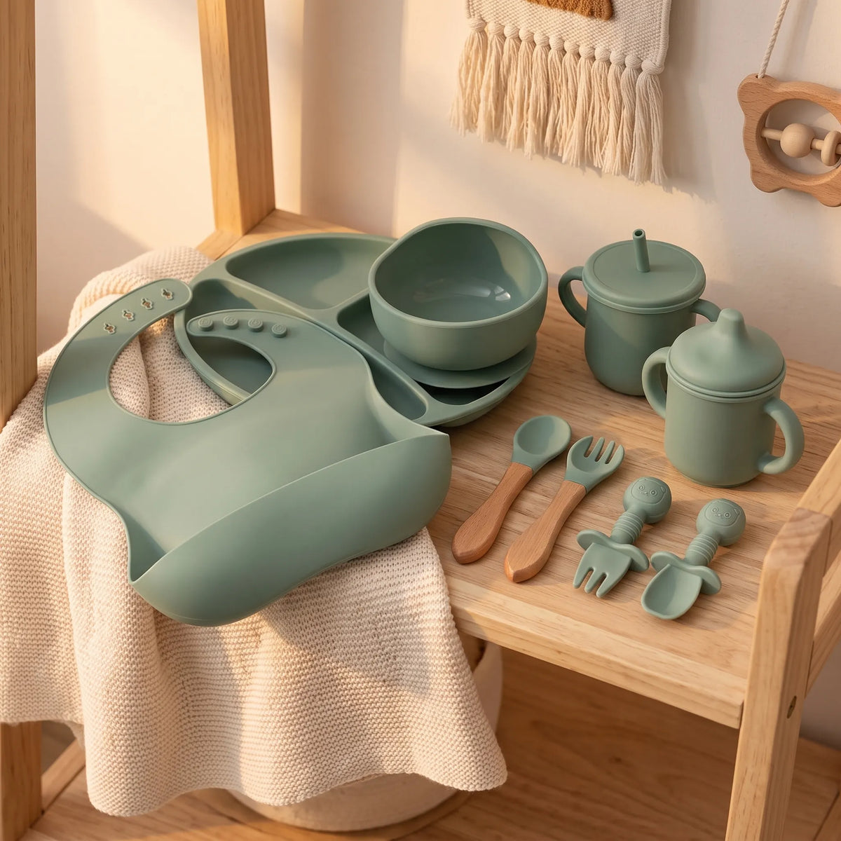 9-Piece Silicone Baby Feeding Set – Plates, Bowls & Utensils
