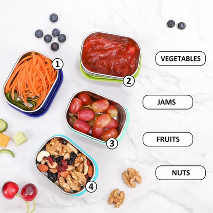 Tanjiae Stainless Steel Snack Containers with Silicone Lids – 4 Pack