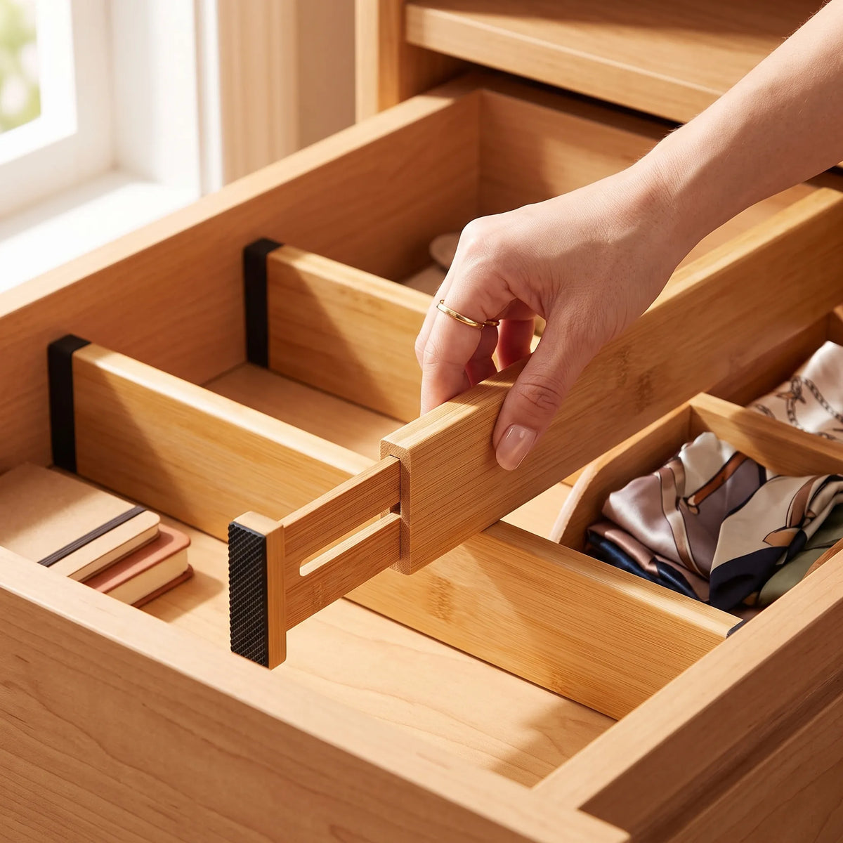 Utoplike Bamboo Drawer Dividers – 4-Piece Kitchen Organizer Set