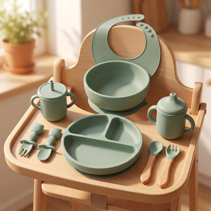 9-Piece Silicone Baby Feeding Set – Plates, Bowls & Utensils