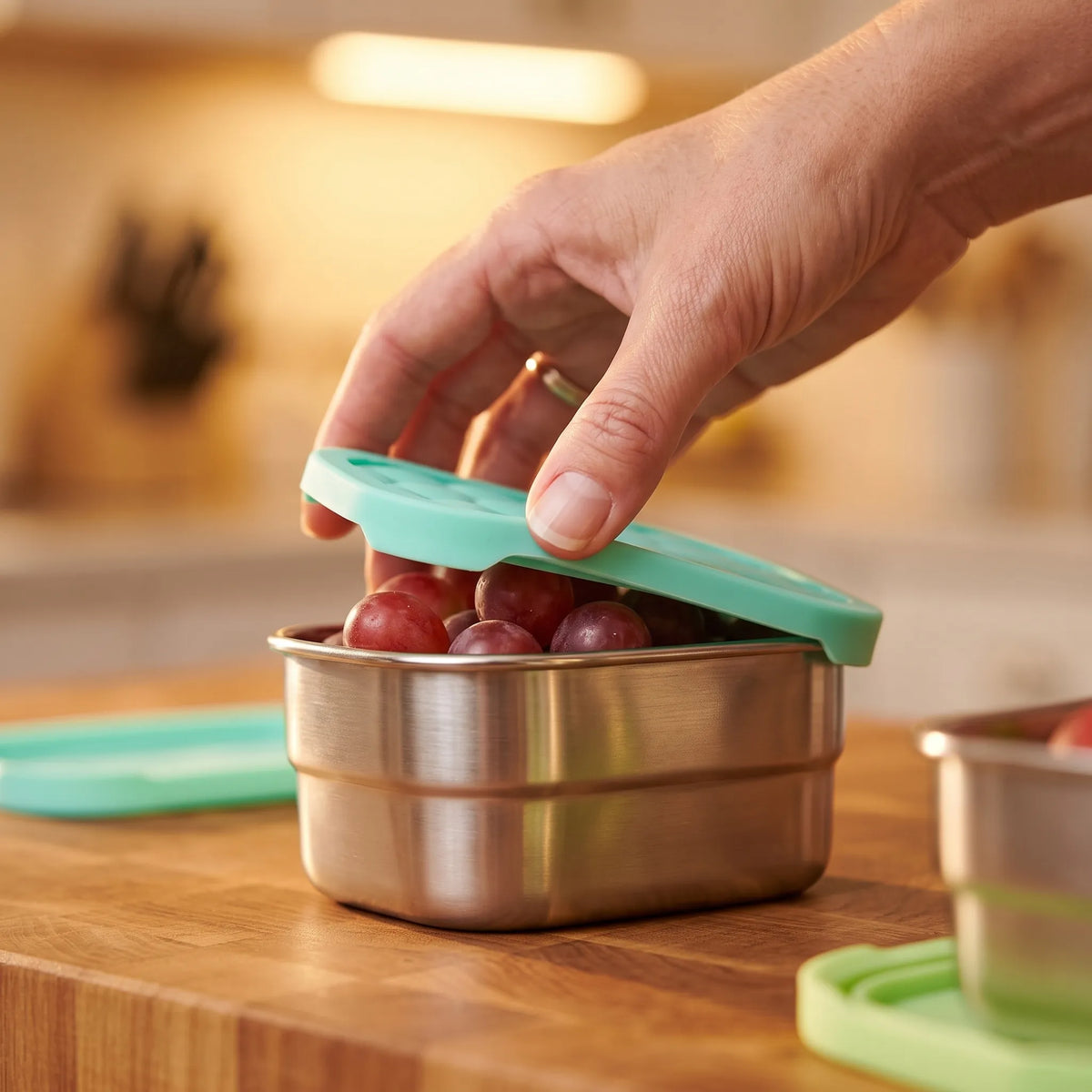Tanjiae Stainless Steel Snack Containers with Silicone Lids – 4 Pack