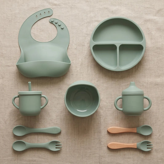 9-Piece Silicone Baby Feeding Set – Plates, Bowls & Utensils
